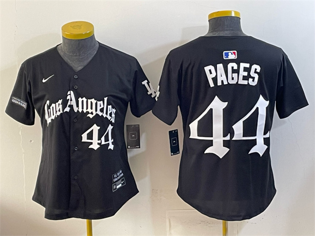 Youth Los Angeles Dodgers #44 Andy Pages Black LA Gothic Style Limited Stitched Baseball Jersey Youth Los Angeles Dodgers #44 Andy Pages Black LA Gothic Style Limited Stitched Baseball Jersey